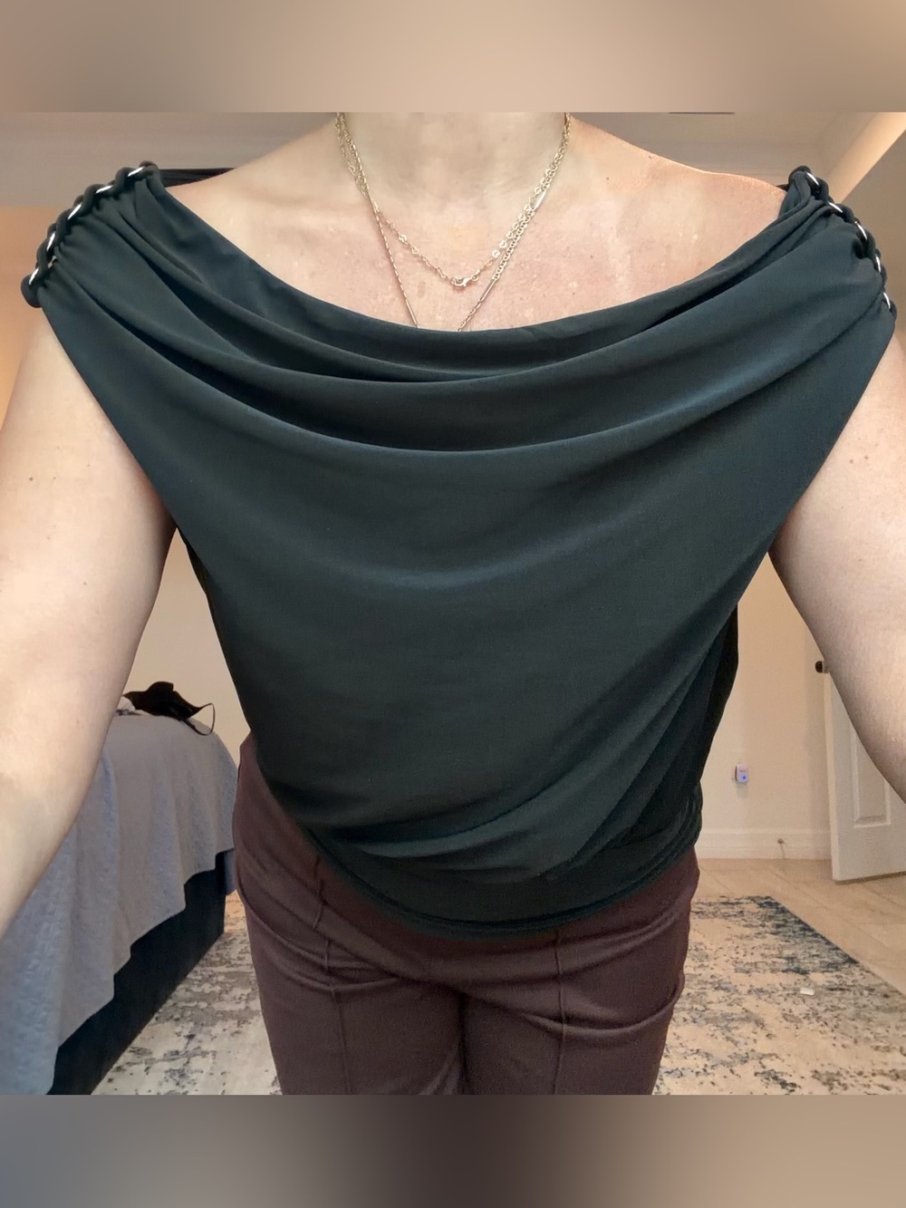 WHBM Chain-Accented Cowl Neck Top